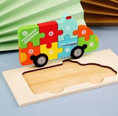 消防車　木のパズル　木のおもちゃ　木製　モンテッソーリ 木製パズル