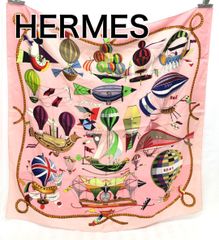 【正規品】 HERMES カレ90 大空の狂気 エルメス　シルクスカーフ ピンク