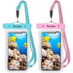 【新着商品】Mini 13 適用端末：iPhone Pro 最大7.0”スマホに対応可能 Max・iPhone 携帯電話用ドライバッグ 12・11・XS・XR・8・Android IPX8認定 - [2個セット]防水ケース ブルー・ピンク ProCase