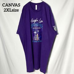 【CANVAS】キリスト教 パープルライフ Purple Life クリスチャン 十字架 袖ロゴ　企業ロゴ　両面プリント　オーバーサイズ　半袖Tシャツ　パープル　2XL US古着