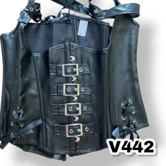 [フィラエィシ] コルセット ダイエット レザー ストライプ セクシー パンク風　管理V442