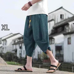 [XL]アジアンテイスト 衣装 メンズ ファッション 服 用 オシャレ シンプル 大人 かっこいい 大きいサイズ 紳士服 パンツ 夏 薄手 大きいサイズ ゆったり クロップドパンツ カジュアル ビーチ パンツ ワイドレッグ キャロット