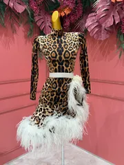 タグ付き新品　ジャンティ 茶色の水玉模様 フリンジ付きラテンドレス タグ付き新品 ジャンティ 茶色の水玉模様 フリンジ付きラテンドレス