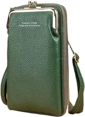 IBUKI-STYLE がま口 スマホ ポシェット ショルダー バッグ 縦型 ポーチ お財布 斜め掛け レディース(グリーン)
