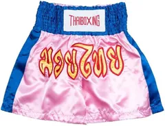 Ｔｈａｉ　Ｓａｗａｄｅｅ ムエタイパンツ キックボクシング トレーニング ジム 部屋着 男女兼用 サテン(ピンク/ブルー,  M)