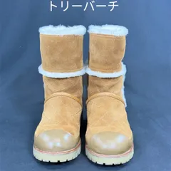 Tory Burch トリーバーチ スエード キルティングステッチ ムートンブーツ 6M ショートブーツ 裏ボア ロゴ ベージュ キャメル