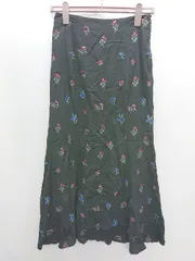 ◇ MOUSSY マウジー 花柄 刺繍 ロング フレア スカート サイズ2 ブラック マルチ レディース P  【1406110026050】