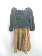 ◇ ⊂ nano universe ナノ ユニバース ドッキングワンピ 長袖 ロング ワンピース サイズF ブラック カーキ系 レディース E  【1504240033723】