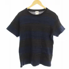 ロンハーマン Ron Herman RHC アールエイチシー インディゴ ワイドボーダー Tシャツ コットンニット半袖 S グレー 青 ブルー 2920900217 /OR