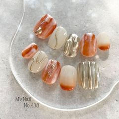 ネイルチップ チップ ニュアンス オレンジ ちゅるん うるうる