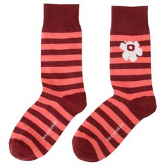 マリメッコ 靴下 marimekko レディース 091731 381 37-39 ウニッコ ボーダー柄 ソックス 日本サイズ23.5～25cm ダークレッド×ピンク