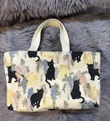 黒猫　藤　花柄　猫柄　トートバッグ