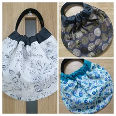 《ハンドメイド》ころんと丸いグラニーバック　ギャザーバッグ　サブバッグ