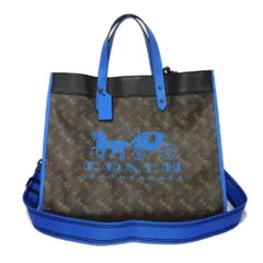 COACH コーチ フィールド トート 40 現行 ロゴ ブルー 馬 総柄 2WAY ショルダーバッグ クロスボディ ホース アンド キャリッジ プリント ブラウン トートバッグ C8446