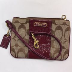 美品★COACH シグネチャー ミニポーチ えんじ系色 コーチ 財布/コインケースにも