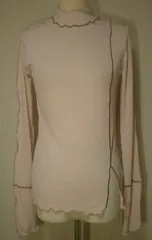 【秋冬クリアランス！！】【薄地カットソー！】レディス　前後2WAYで着用可能なデザイン　2配色のメロウパイピングがポイント　カットソーTOPS＜フリーサイズ：アイボリー（明るいベージュ）＞5231062【ハイネック】【タートルネック】【長袖　Tシャツ】