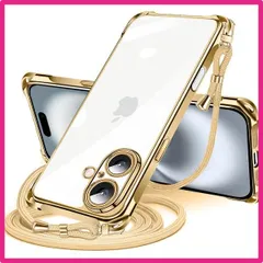 Size:iPhone 16_Color:ゴールド iPhone 16 用 ケース クリア ショルダー iPhone16 用 スマホケース アイフォン16 カバー 肩掛け 斜めかけ 縄掛けケース 透明 TPU 薄型 軽量 耐衝撃 携帯ケース 紐付き 斜めがけ