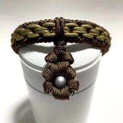 ペット用　🐕‍🦺犬の首輪　🐈‍⬛猫の首輪　チョーカー　ブラウン　鎖編み　フラワーチャーム付き　パラコード　ハンドメイド   ★内寸27㎝