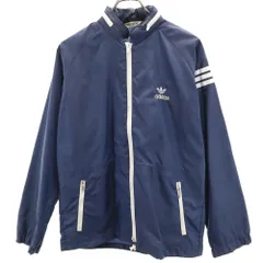 アディダス 70s 80s ヴィンテージ デサント製 トレフォイルロゴ ナイロンジャケット M ネイビー adidas フード有り メンズ