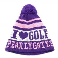 【超美品】パーリーゲイツ ニット帽 パープル×ピンク ウール混 ボンボン付 レディース FR ゴルフウェア PEARLY GATES