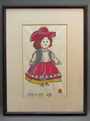 木版画　「MEXICO人形」　増沢荘一郎　40×31cm　額装　昭和レトロ