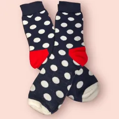 レディース　ソックス　靴下　ドット　水玉　 クルーソックス　ネイビー