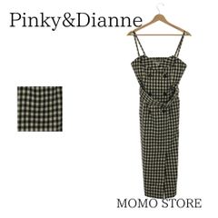 Pinky&Dianne ピンキーアンドダイアン ロング ワンピース オーバーオール スカート スリット ベルト付き ダブルボタン シンプル カジュアル おしゃれ レディース ブラック チェック