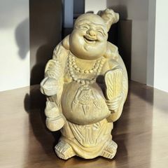木彫り 布袋尊 七福神 薫作 木製 布袋様 作家物 開運 縁起物 彫刻 仏像 古美術 インテリア 置物 オブジェ 骨董品 アンティーク