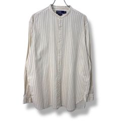 90s Polo by Ralph Lauren "BERNARD" Band collar Stripe Shirt 【L】 90年代 ポロ ラルフローレン ポロラルフローレン ポロバイラルフローレン ノーカラーシャツ バンドカラーシャツ ストライプシャツ