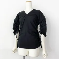 6d7 beautiful people ビューティフルピープル 日本製 1115110006 cotton cavalry cover top Vネックハーフスリーブトップス ブラウス カットソー バックジップ 36 ブラック コットン 春夏のサムネイル