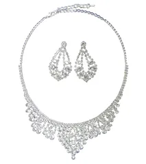 【迅速発送】ラインストーンネックレス イヤリングセット ピアスセット 結婚式 パーティー お呼ばれ 謝恩会