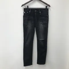 M10123 【EDWIN ED32】エドウィン ブラック ストレッチ スリムテーパード デニムパンツ ジーンズ 28 S ダメージ加工 メンズ 日本製 通年