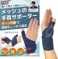 いきいきLife 手首 サポーター メッシュ 薄手で水仕事でも使えるx理学療法士監修 日本製(ネイビー,  左手用（M-L）)