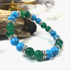 ターコイズ&緑瑪瑙 　パワーストーン ブレスレット 天然石ブレス 8mm（シルバー）レディース 女性  数珠ブレス 開運 プレゼント ギフト [19]