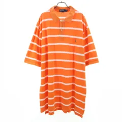 ポロバイラルフローレン ボーダー柄 半袖 ロング ポロシャツ 2XLT TALL オレンジ Polo by Ralph Lauren ビッグサイズ 鹿の子 メンズ