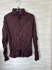 wjk シャツ シワ加工 Lサイズ ワインレッド メンズ