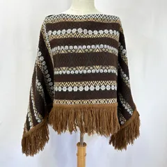 【ヴィンテージ】ポンチョコート クロス襟 カシミヤ100％ ブラウン レトロ LOEFF ロエフ リバーポンチョステンカラーコート LF W/CA RV