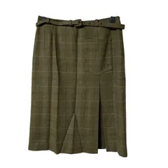 Z1513 MaxMara マックスマーラ チェック柄プリーツスカート ベルト付 ダークグリーン サイズ42