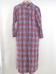 ◇ ◎ chocol raffine robe チェック 長袖 膝下丈 シャツ ワンピース サイズF レッド ブルー ホワイト レディース  【中古】 【1207070004313】