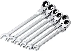 Partools 首振りフレックス ラチェット ギア レンチ セット 大きさ いろいろ フレックスギア スパナ コンビネーションレンチ ラチェットレンチ 工具セット(6本セットA)