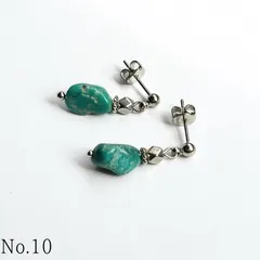 NO.10/天然石タンブルターコイズのシンプル一粒ピアス
