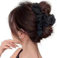 Liebendo ヘアクリップ 髪留め バンスクリップ 大きめ シフォン プリンセスヘアピン 上品 可愛い シンプル おしゃれ ヘアアクセサリー しっかり 韓国風 贈り物 レディース用(ブラック)