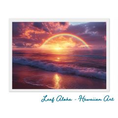 ハワイアンアート 額付き A4｜虹と夕陽の約束 No.36 Leaf Aloha