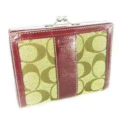 コーチ COACH 二つ折り財布 ウォレット 小銭入れあり がま口 キャンバス 切替 レザー シグネチャー ロゴ 赤紫 ワイン /CK8 ■GY18