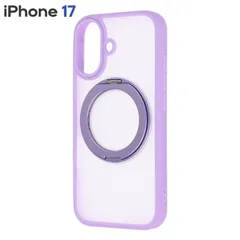 iPhone17 ケース パープル クリア リング付き マグネット搭載 半透明 ハイブリッド シンプル 無地 保護 スマホ カバー さらさら シルキー マットクリア 【１週間以内発送】【ゆうパケットにて発送】