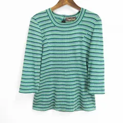 #w サイトウトヨコ 斉藤都世子 ニット セーター 七分袖 カットソー 緑 マルチ ラメ ボーダー バックファスナー レディース 889169 k01のサムネイル