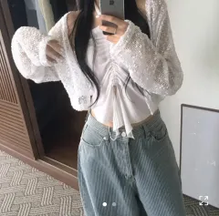 set ) リゾートスタイル シャーリング ホルターネック ブラウス シースルー カーディガン セット