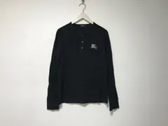本物バーバリーブラックレーベルBURBERRY BLACKLABELコットンワッフルヘンリーネックロゴ刺繍長袖ロンTシャツトレーナーメンズサーフアメカジミリタリーストリートスケーターワークビジネススーツモードゴルフドレスバイカーロック黒ブラック日本製2M