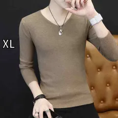 [XL]メンズ ファッション 服  オシャレ シンプル 大人 かっこいい 大きいサイズ ストリート 紳士服 春 薄手 長袖 T シャツ 無地 Vネック スリム 韓国スタイル セーター