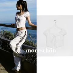 【 韓国 】White Lace  ribbon Blouse ❤︎ レース リボン ブラウス フリル クロップド パフ フラワー 花柄 スリーブ オフショルダー 半袖⌇ホワイト 白⌇バレエコア シズニルック⌇﻿BLACKPINK ブラックピンク ジェニ